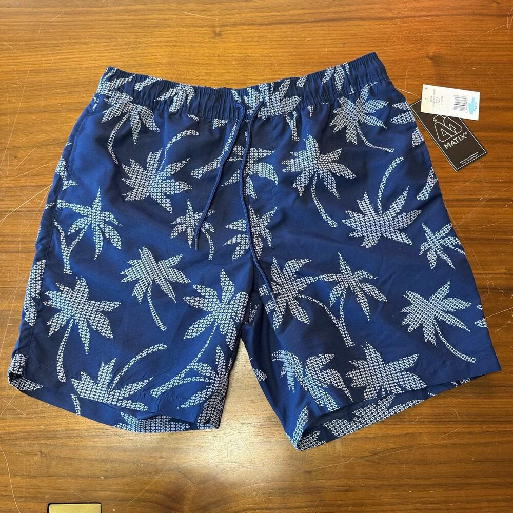 Matix Men Small Swim Shorts Pocket Blue Palm Tree NWT